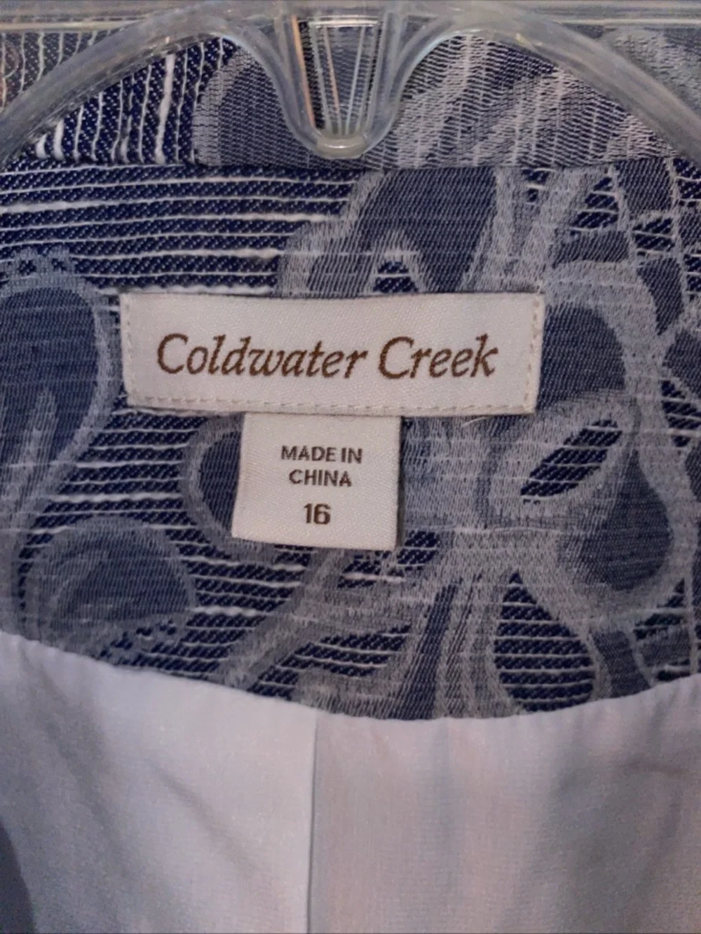 Coldwater Creek Tapestry Jacquard Blazer Jacket Size 16 Blue Floral Artsy Boho
